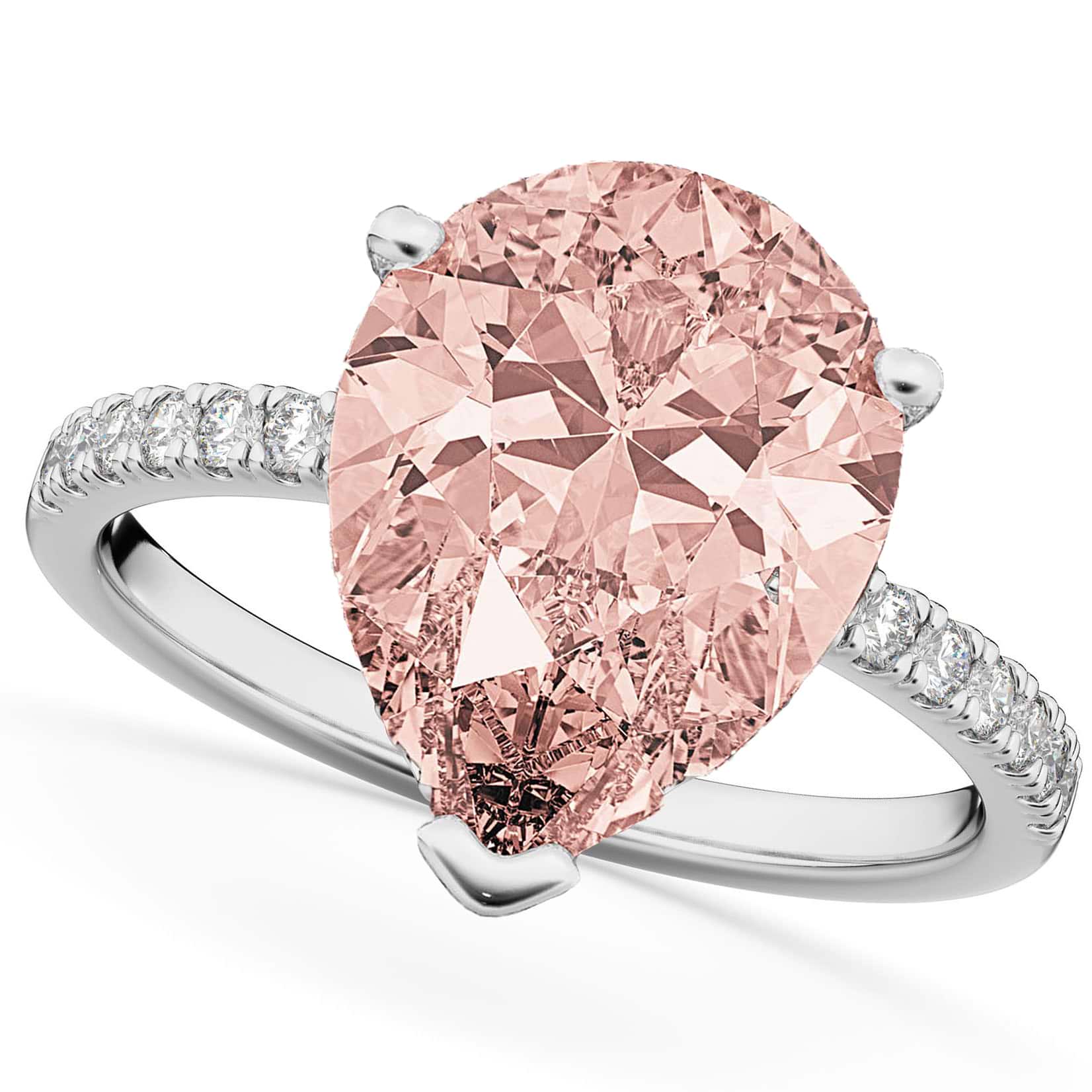 Custom-Made Pear Cut Halo Morganite & Diamond Engagement Ring 14K White Gold 2.51ct