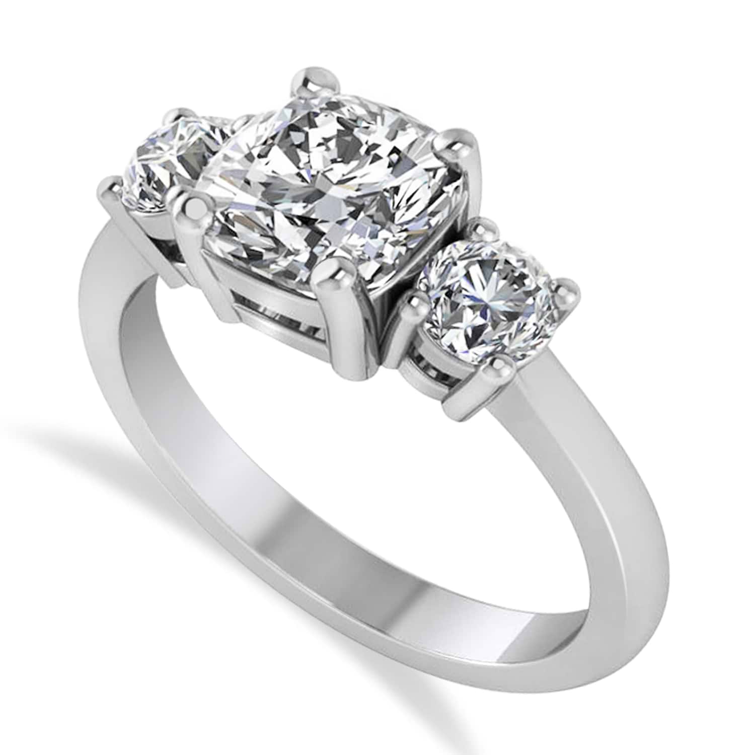 Custom-Made Cushion & Round 3-Stone Diamond Engagement Ring Platinum (2.50ct)