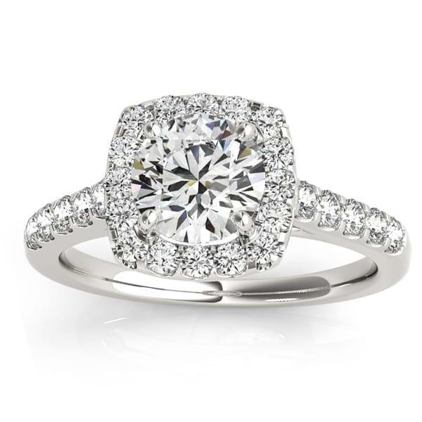 Custom-Made Halo Square Diamond Engagement Ring 14k White Gold (0.38ct)(Halo-Peridot and Diamond alternating)