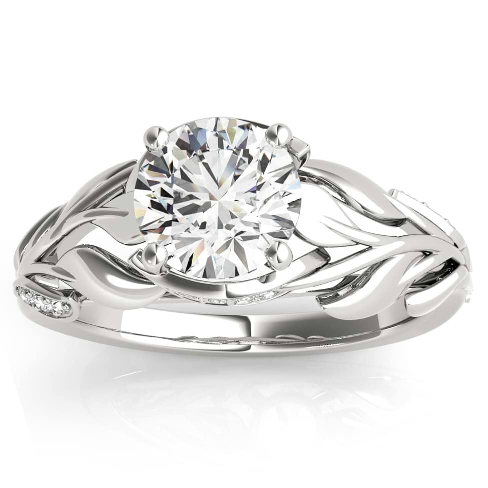 Custom-Made Nature-Inspired Diamond Engagement Ring Setting 14k White Gold (0.16ct)
