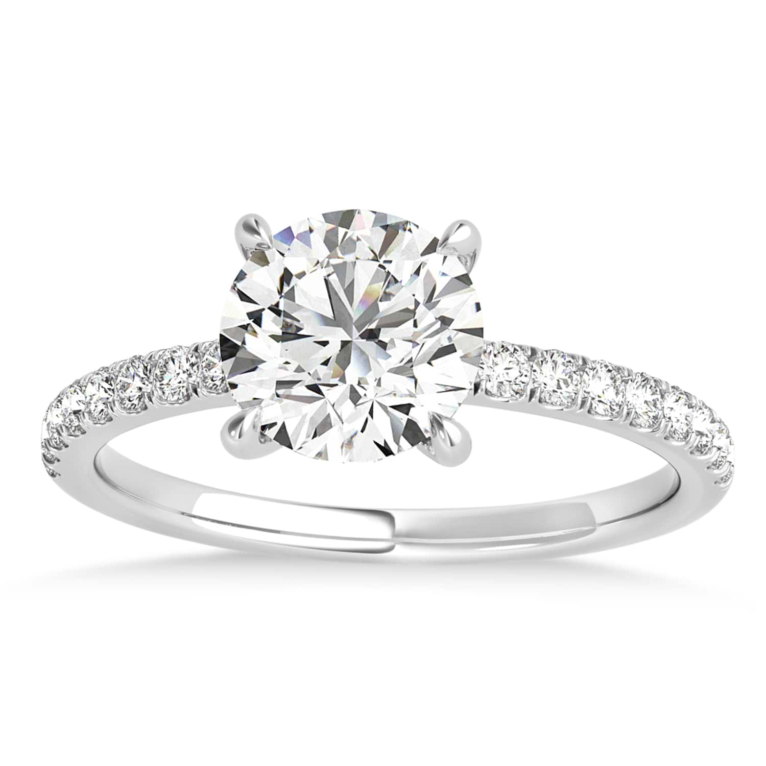 Custom-Made Diamond Single Row Hidden Aquamarine Halo Engagement Ring 14k White Gold (0.25ct)