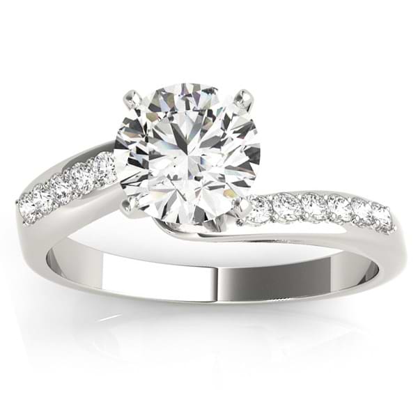 Custom-Made Blue & White Diamond Pave Swirl Engagement Ring Setting 14k White Gold (0.10ct)