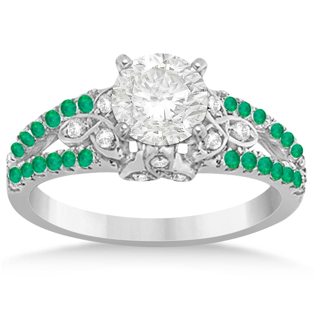 Custom-Made Custom-Made Diamond & Emerald Sidestone Celtic Engagement Ring Setting 14k White Gold (0.39ct)
