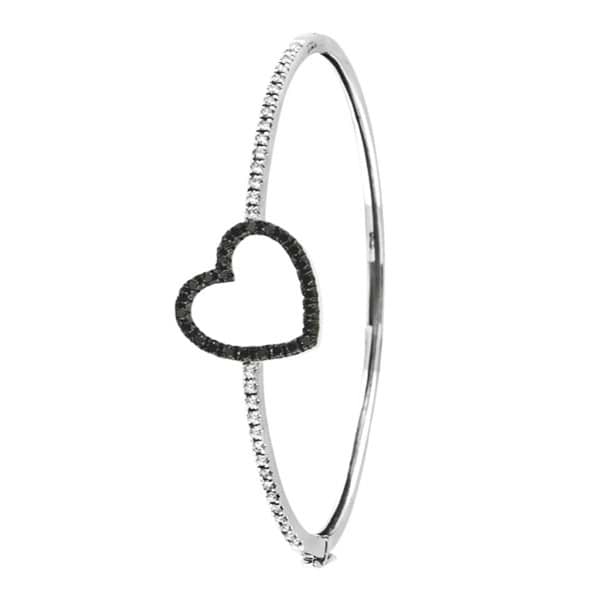 Custom-Made Custom-Made Black & White Diamond Heart Bangle Bracelet 14k White gold (1.00ctw)