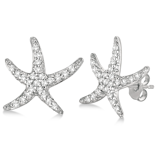 Custom-Made Diamond Starfish Earrings 14k White Gold (0.25)