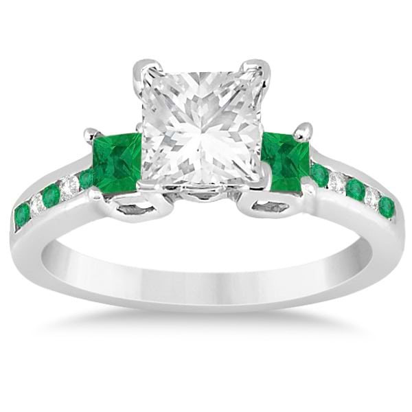 Custom-Made Emerald Three Stone Engagement Ring in Palladium and a Diamond Center Stone (Emerald Cut) (0.62ct)and a Script B on the Head (please see photo)