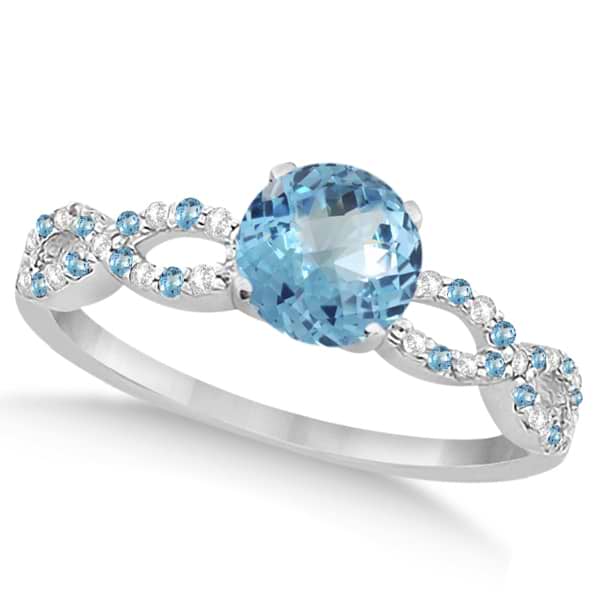 Custom-Made Infinity Diamond & Blue Topaz Engagement Ring 14K White Gold 