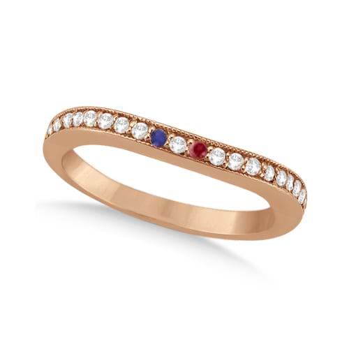 Custom-Made Curved Diamond, Blue Sapphire, & Ruby Wedding Band 18k Rose Gold (0.22ct)