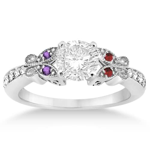 Custom-Made Butterfly Diamond & Amethyst & Yellow Sapphire Engagement Ring 14k White Gold (0.20ct)
