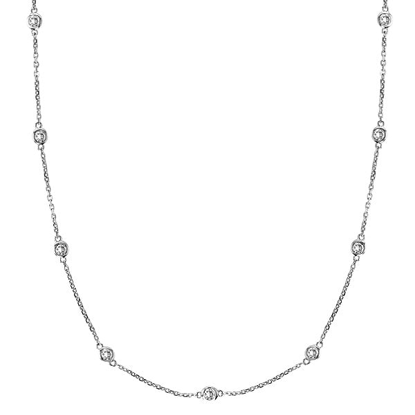 Custom-Made Diamond Station Necklace Bezel-Set in 14k White Gold (2.00 ctw) with another 16" on the back