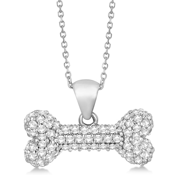 Custom-Made Pave Diamond Dog Bone Pendant Necklace 14K White Gold (0.80ct)