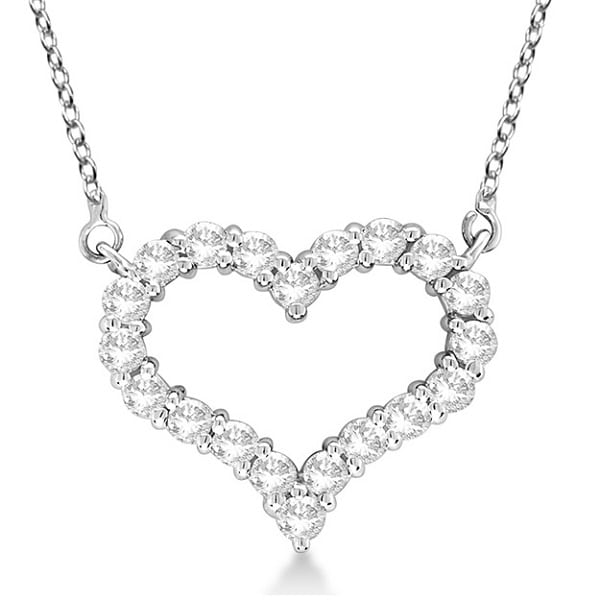 Custom-Made Open Heart Diamond Pendant Necklace 14k White Gold (1.50ct)