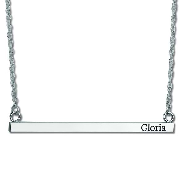 Custom-Made Bar Plate Engravable Pendant Necklace in Plain Metal Sterling Silver