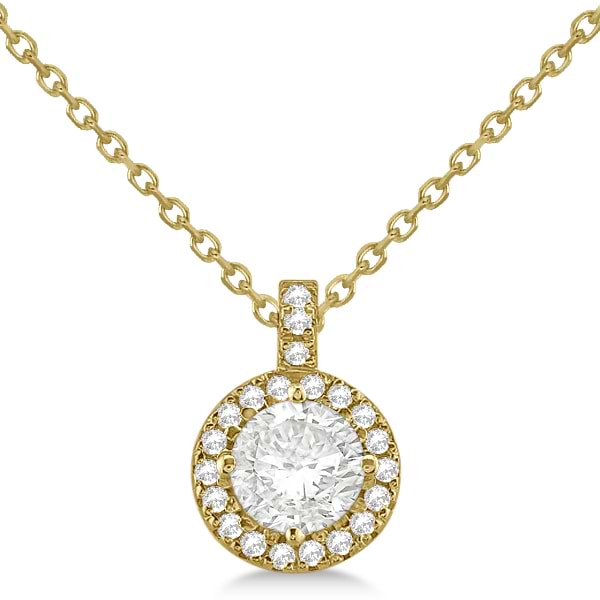 Custom-Made Diamond Halo Pendant Necklace Round Solitaire 14k Yellow Gold (1.00ct) (Jump Chain like Style IP162)