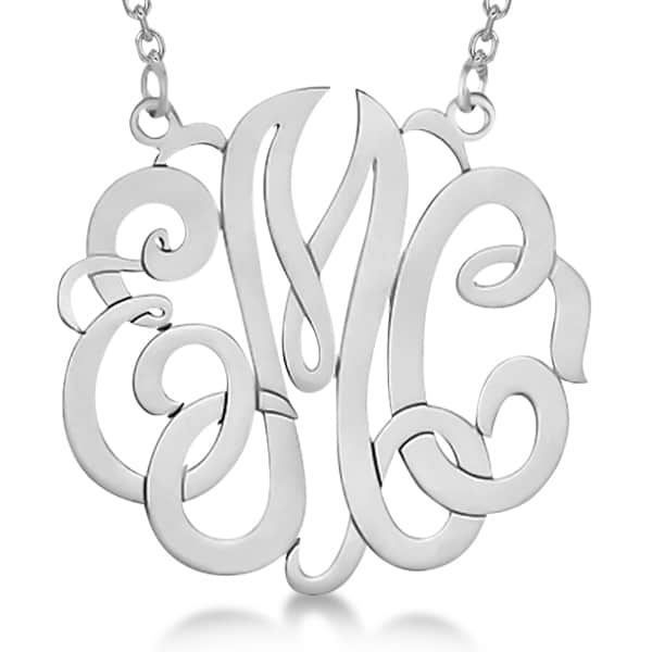 Custom-Made 30mm Personalized Monogram Pendant Necklace in 14k White Gold