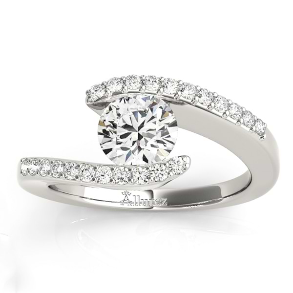 Custom-Made Diamond Accented Tension Set Engagement Ring Band 14k White Gold (0.17ct)