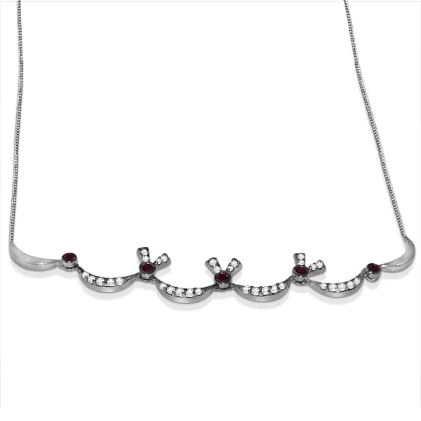 Diamond & Ruby Necklace Chain in 14k White Gold (2.10ct)
