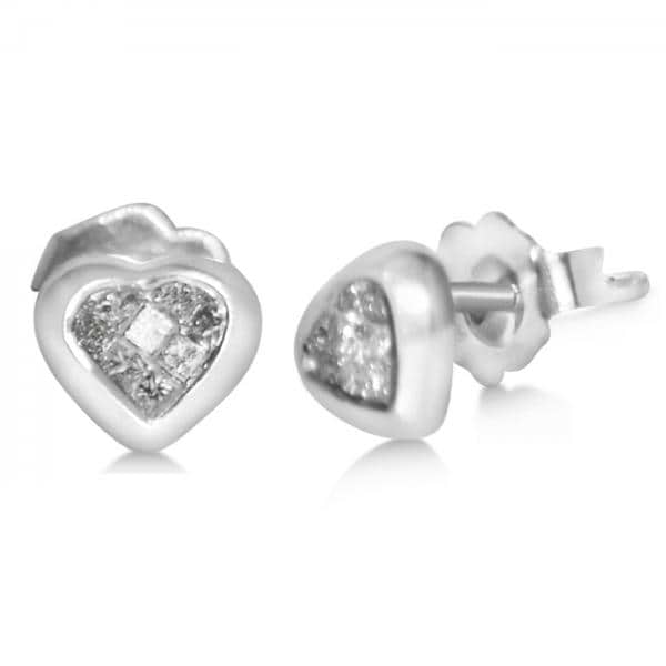 Diamond Accented Princess Cut Heart Stud Earrings in 14k White Gold (0.25ct)