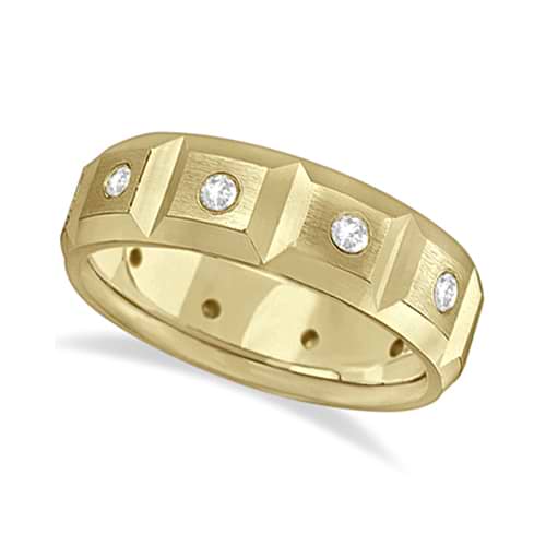 Mens Satin Finish Diamond Wedding Ring Band 14k Yellow Gold (0.50ct)