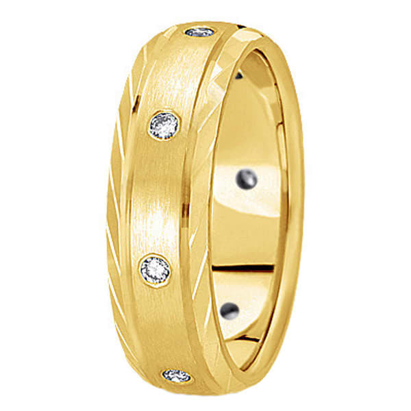 Men's Burnish-Set Diamond Wedding Band in 18k Yellow Gold (0.4 ctw)