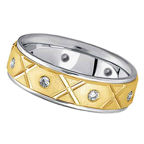Men's Burnished Diamond Wedding Band in Two Tone 18k Gold (0.40ct)