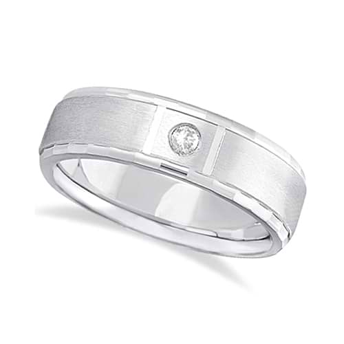Mens Diamond Solitaire Wedding Ring Band 14k White Gold (0.10ct)