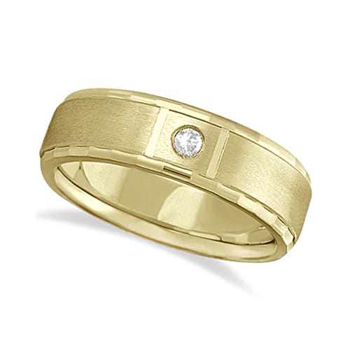 Mens Diamond Solitaire Wedding Ring Band 18k Yellow Gold (0.10ct)