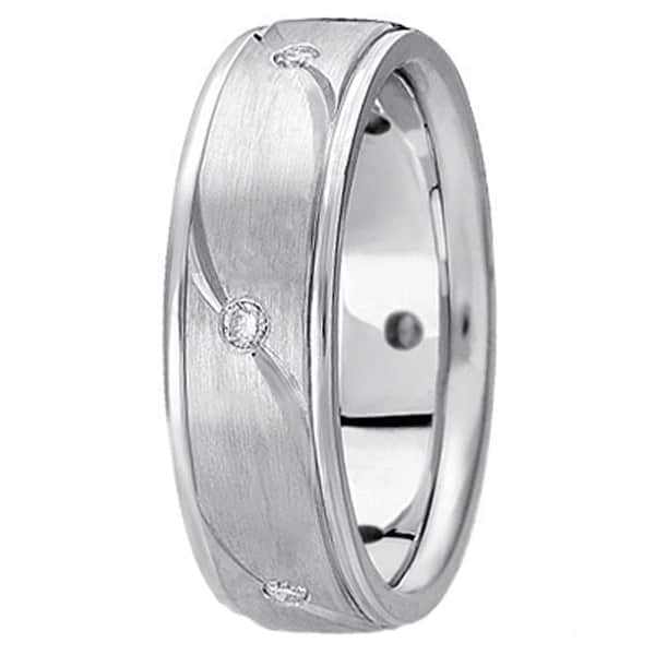 Men's Burnished Diamond Wedding Ring in 14k White Gold (0.18 ctw)