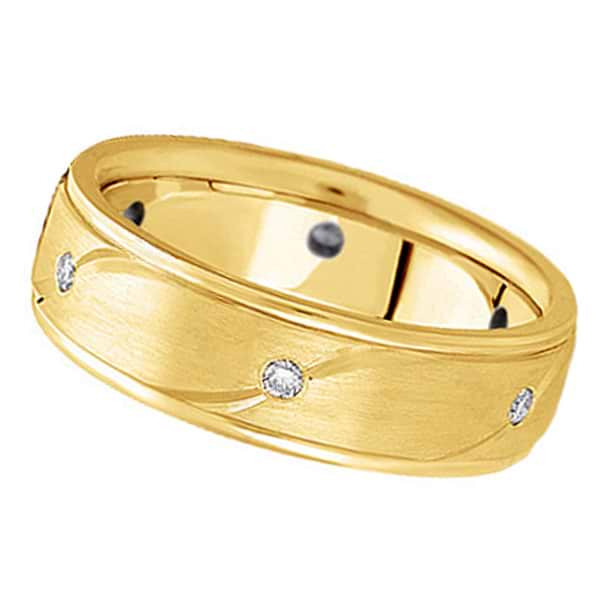 Men's Burnished Diamond Wedding Ring in 14k Yellow Gold (0.18 ctw)