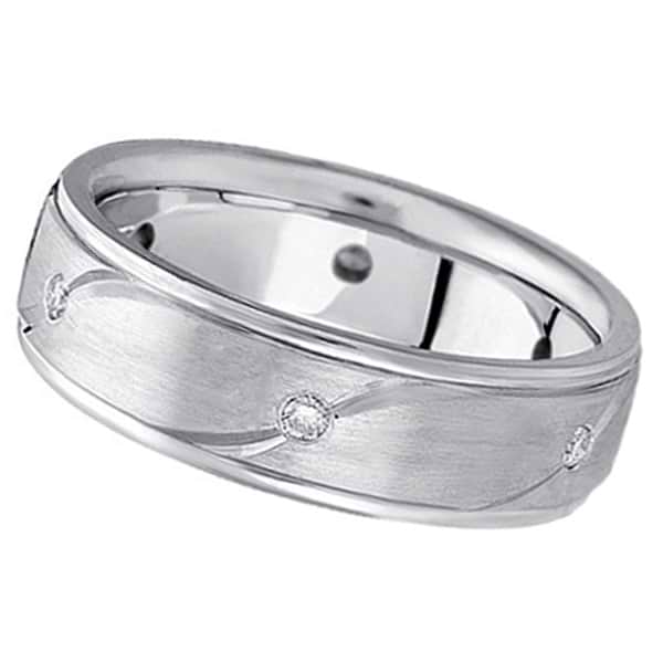 Men's Burnished Diamond Wedding Ring in 18k White Gold (0.18 ctw)