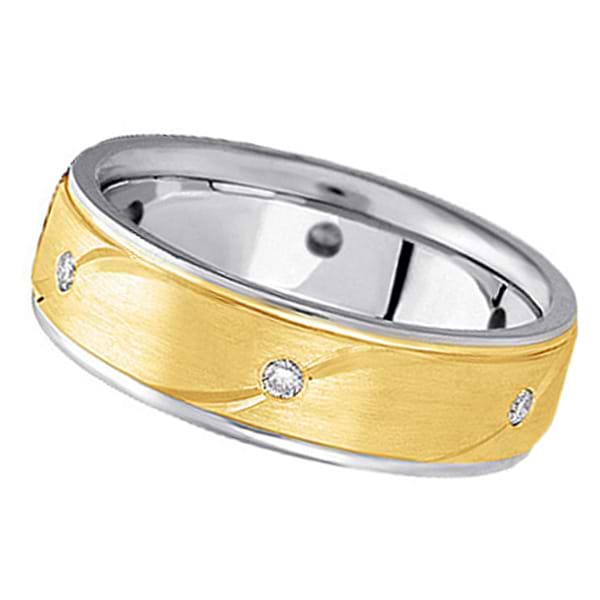 Men's Burnished Diamond Wedding Ring in Two Tone 18k Gold (0.18 ctw)