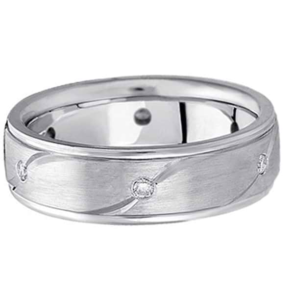 Men's Burnished Diamond Wedding Ring in 18k White Gold (0.18 ctw)