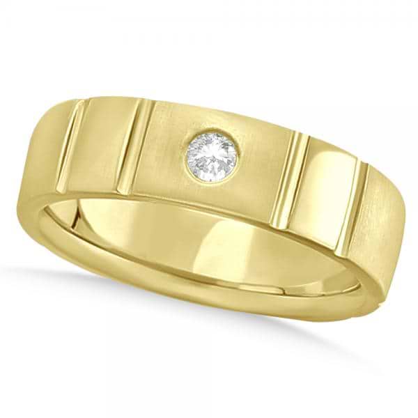 Men's Diamond Solitaire Wedding Ring Band 14k Yellow Gold 7mm (0.12ct)
