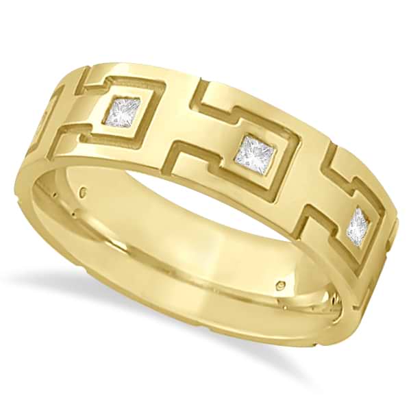 Princess Cut Eternity Diamond Ring for Men 14k Yellow Gold (0.50ct)