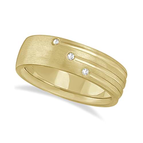 Mens Shooting Star Diamond Wedding Ring Band 14k Yellow Gold (0.15ct)