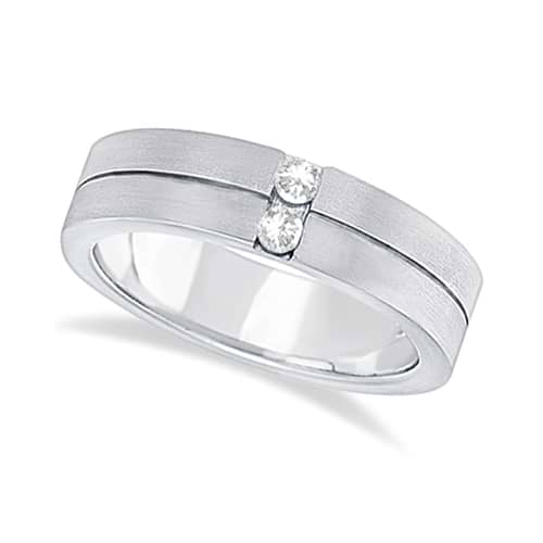 Mens Two-Stone Diamond Wedding Ring Band Palladium (0.15ct)