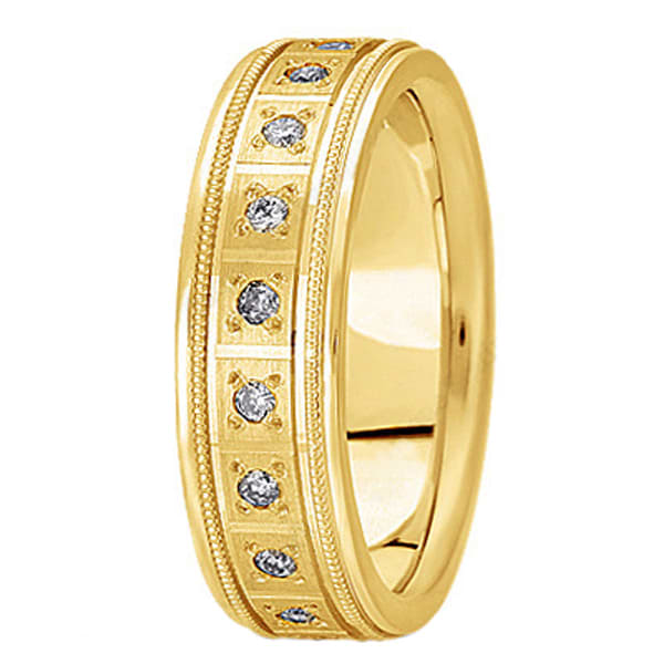Pave-Set Diamond Wedding Band in 14k Yellow Gold for Men (0.40 ctw)