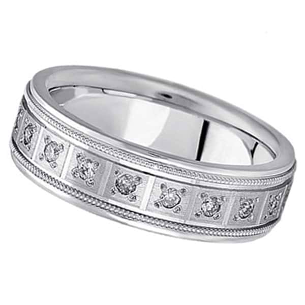 Pave-Set Diamond Wedding Band in 18k White Gold for Men (0.40 ctw)