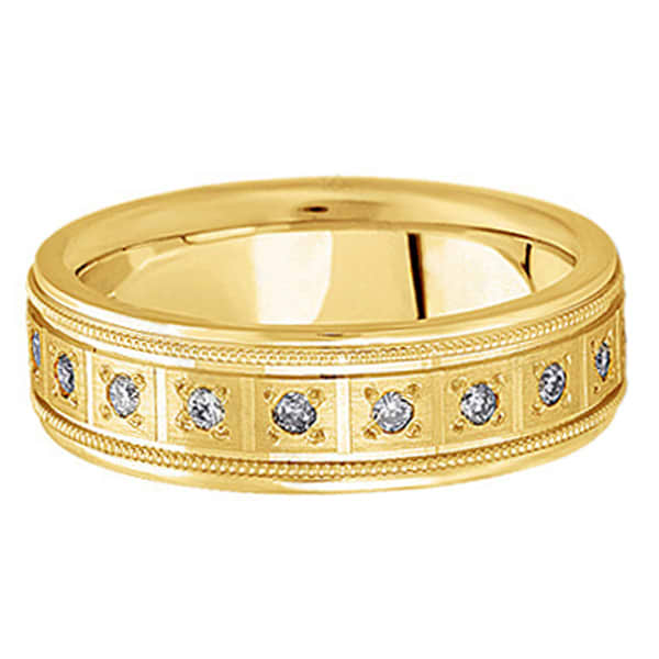 Pave-Set Diamond Wedding Band in 18k Yellow Gold for Men (0.40 ctw)