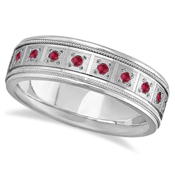 Ruby Ring for Men Wedding Band Palladium (0.80ctw)