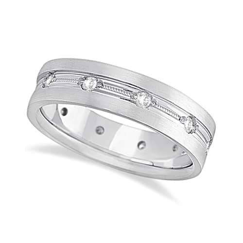 Mens Milgrain Engraved Diamond Wedding Band Ring 14k White Gold (0.50ct)