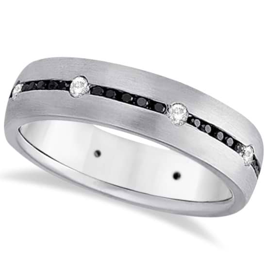 Black & White Diamond Wedding Ring Men's Band 14k White Gold (0.70ct)