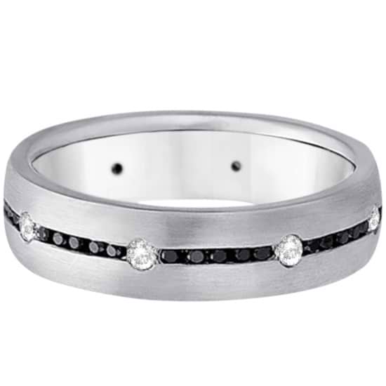 Black & White Diamond Wedding Ring Men's Band Palladium (0.70ct)