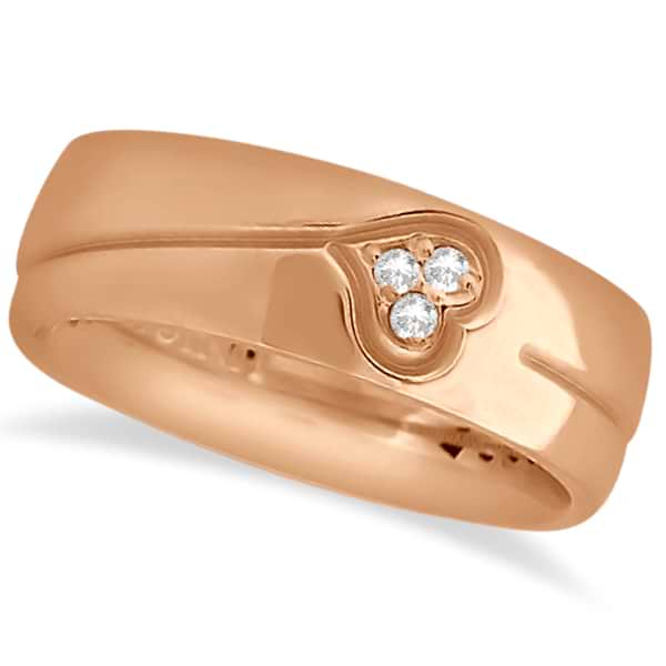 Diamond Accented Heart Design Wedding Band 14k Rose Gold (0.045ct)