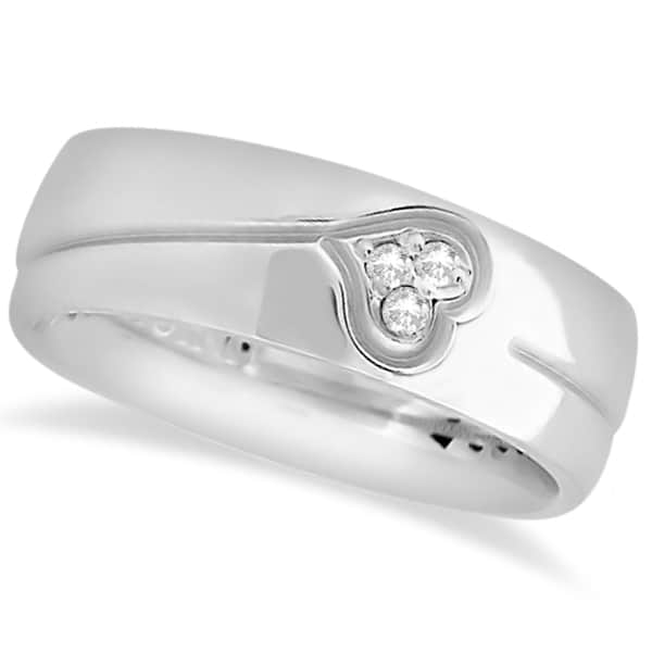 Diamond Accented Heart Design Wedding Band 14k White Gold (0.045ct)