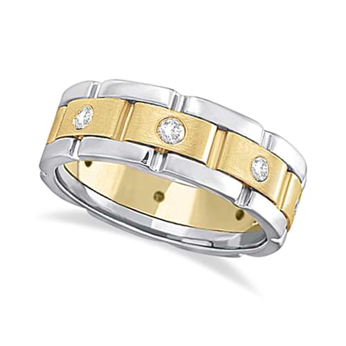 Mens Wide Band Diamond Eternity Wedding Ring 14kt Two-Tone Gold (0.40ct)