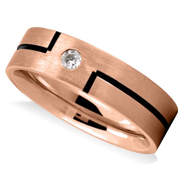 Burnished & Satin Diamond Men's Wedding Band Ring 14K Rose Gold (0.08 ct)
