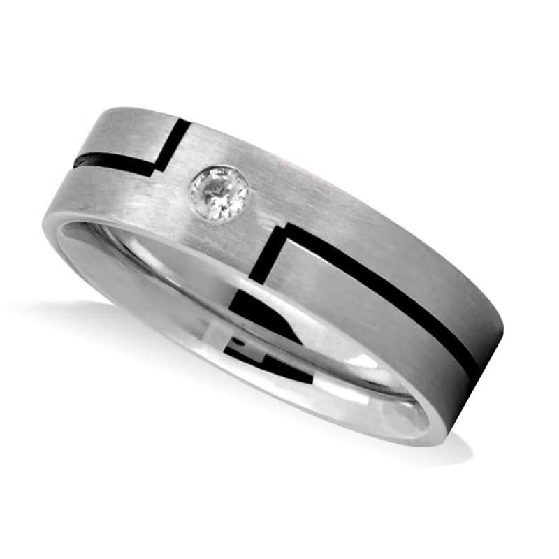 Burnished & Satin Diamond Men's Wedding Band Ring 14K White Gold (0.08 ct)