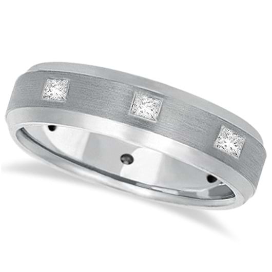 Princess-Cut Diamond Ring Wedding Band For Men 14k White Gold (0.50ct)