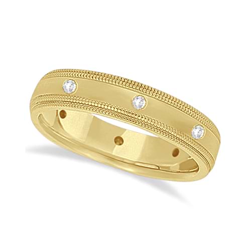 Mens Engraved Diamond Wedding Ring Band 14k Yellow Gold (0.15ct)